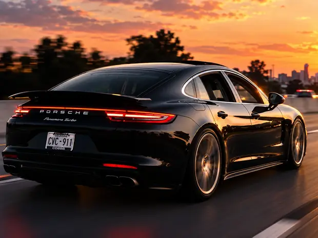 Automóvel em movimento numa avenida ao entardecer